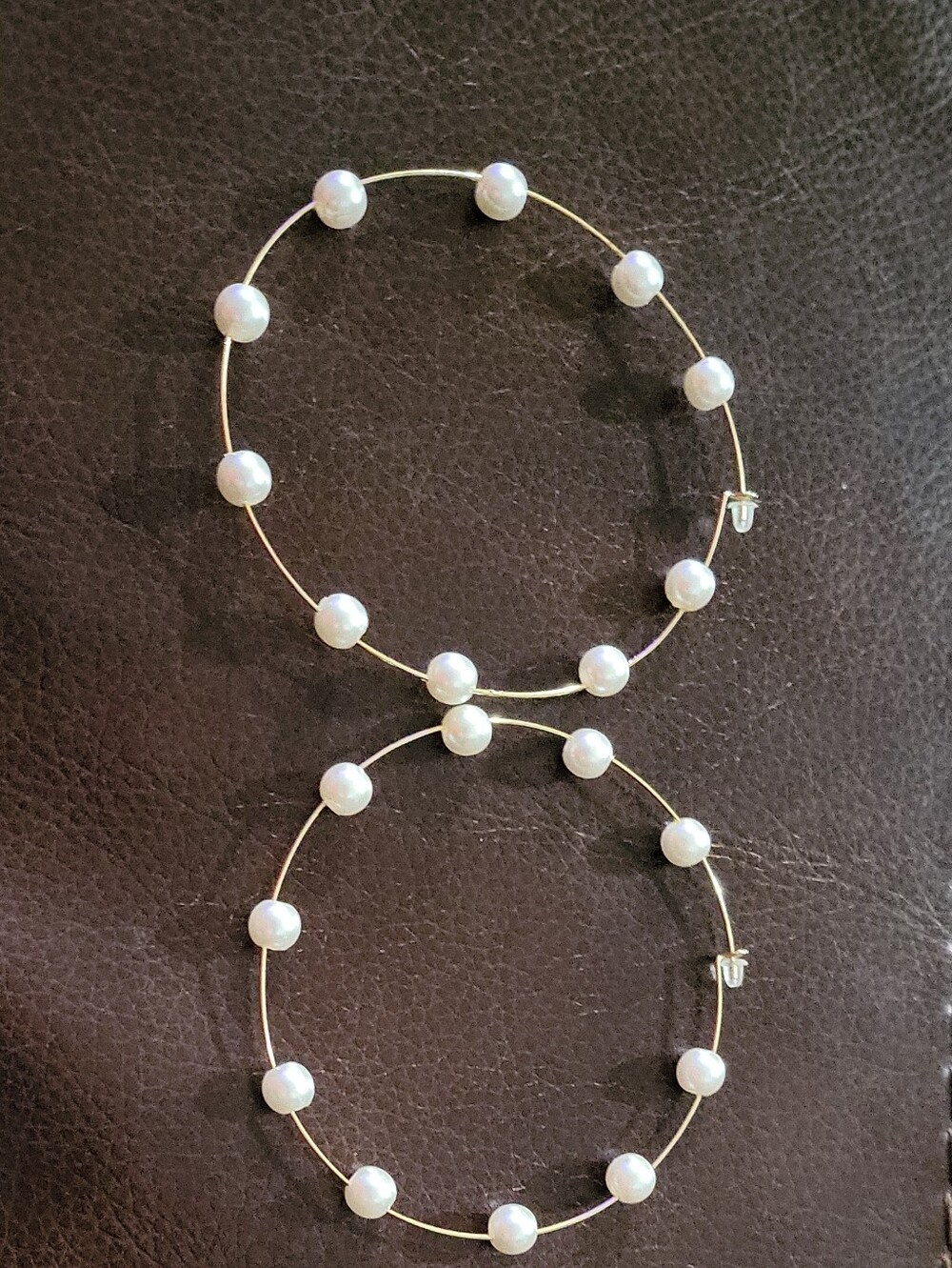 Gold Hoop Earrings with White Pearl Accents